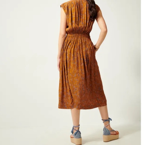 Brown/Gold Sleeveless V-Neck A-Line Button Up Dress - Picture 3 of 8